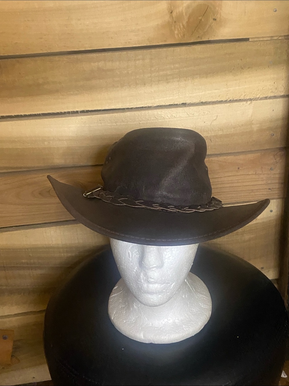 Overlander Jimy Black men’s Dark Brown Leather Australian Outback Hat Medium